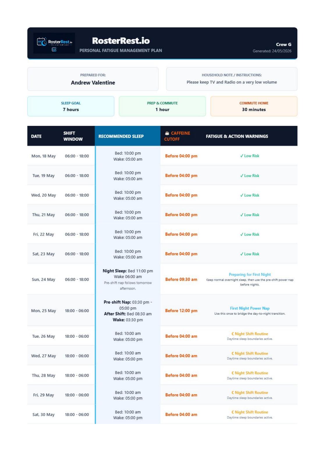 RosterRest sample planner page 1 preview